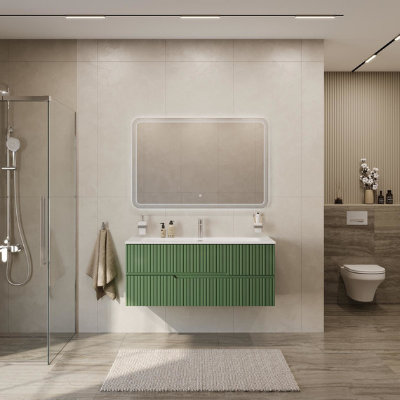 Тумба подвесная с раковиной Cezares DUET-N-1200-2C-SO-PS-P 120 см (раковина CZR-8073-120) фисташковый софт - фото 10