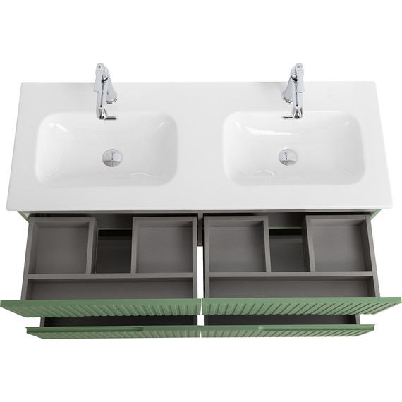 Тумба подвесная с раковиной Cezares DUET-N-1200-4C-SO-2-PS-P 120 см (раковина CZR-8073-120-2) фисташковый софт - фото 4