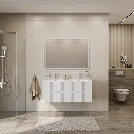 Тумба подвесная с раковиной Cezares DUET-N-1200-2C-SO-2-BL 120 см (раковина CZR-8073-120-2) bianco lucido - фото 7