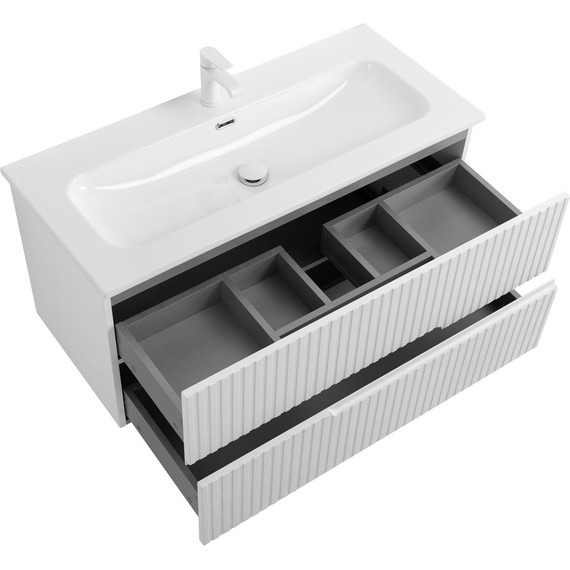 Тумба подвесная с раковиной Cezares DUET-N-1000-2C-SO-FBS-P 100 см (раковина CZR-8073-100) ясень белый софт - фото 6