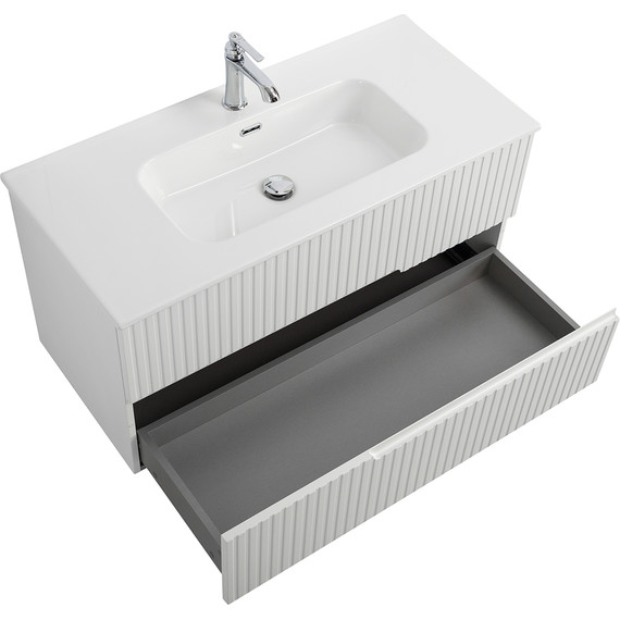 Тумба подвесная с раковиной Cezares DUET-N-1000-2C-SO-BO 100 см (раковина CZR-8095-100) bianco opaco - фото 3