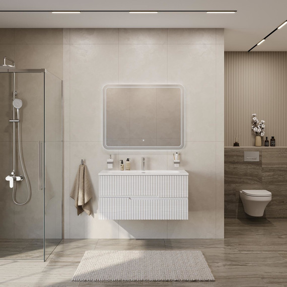 Тумба подвесная с раковиной Cezares DUET-N-1000-2C-SO-FBS-P 100 см (раковина CZR-8073-100) ясень белый софт - фото 9