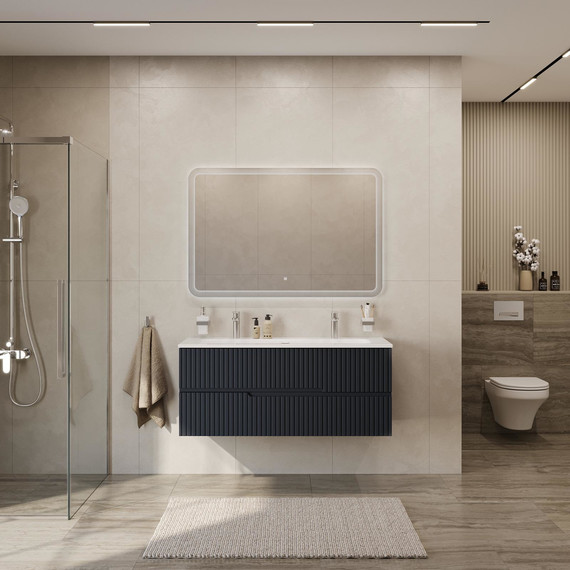 Тумба подвесная с раковиной Cezares DUET-N-1200-2C-SO-GR-P 120 см (раковина CZR-8073-120-1-2) grafito - фото 9