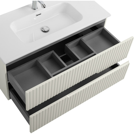 Тумба подвесная с раковиной Cezares DUET-N-1000-2C-SO-AS-P 100 см (раковина CZR-8095-100) альпака брашированная - фото 4