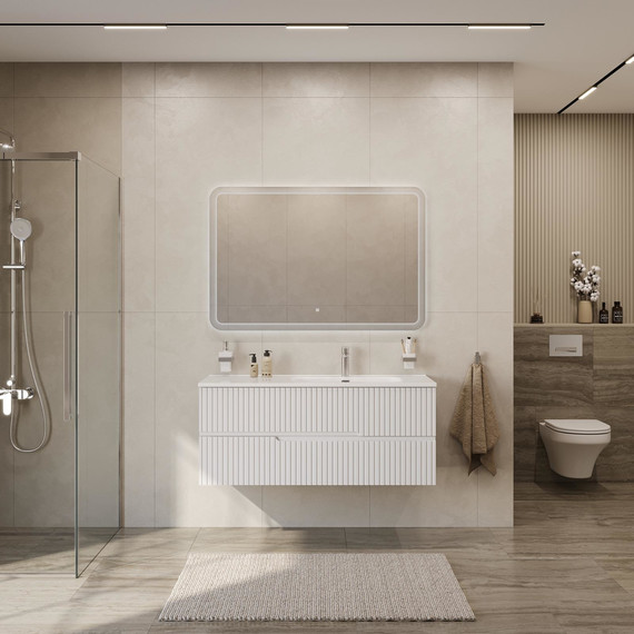 Тумба подвесная с раковиной Cezares DUET-N-1200-2C-SO-BL-R 120 см (раковина CZR-8095-120-R) bianco lucido - фото 7