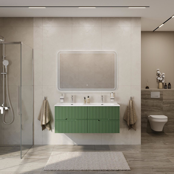 Тумба подвесная с раковиной Cezares DUET-N-1200-4C-SO-2-PS-P 120 см (раковина CZR-8095-120-2) фисташковый софт - фото 9