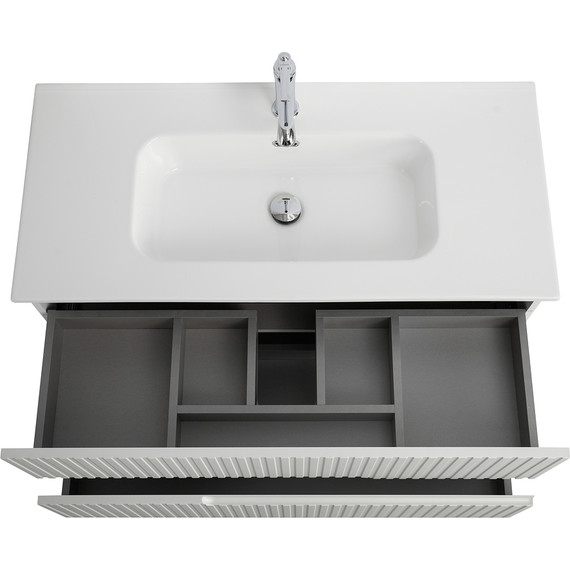 Тумба подвесная с раковиной Cezares DUET-N-1000-2C-SO-BO 100 см (раковина CZR-8095-100) bianco opaco - фото 4