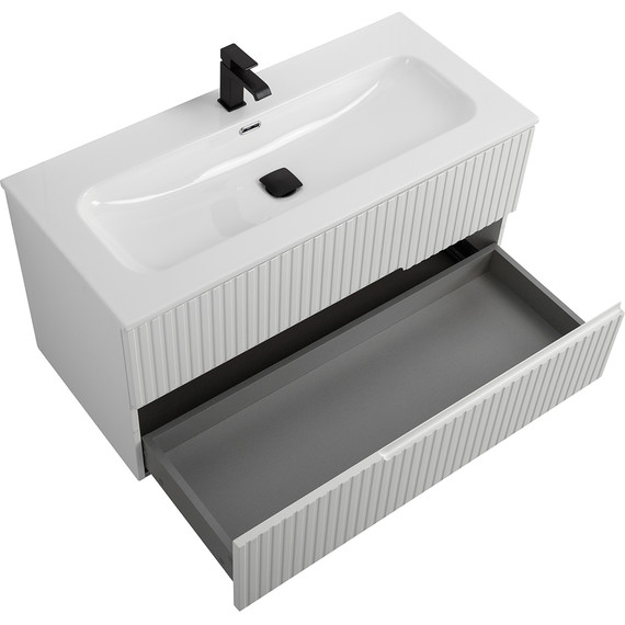 Тумба подвесная с раковиной Cezares DUET-N-1000-2C-SO-BL 100 см (раковина CZR-8073-100) bianco lucido - фото 3