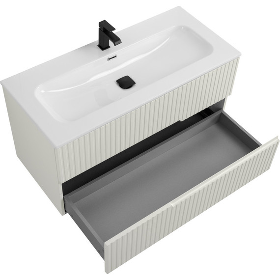 Тумба подвесная с раковиной Cezares DUET-N-1000-2C-SO-AS-P 100 см (раковина CZR-8073-100) альпака брашированная - фото 3