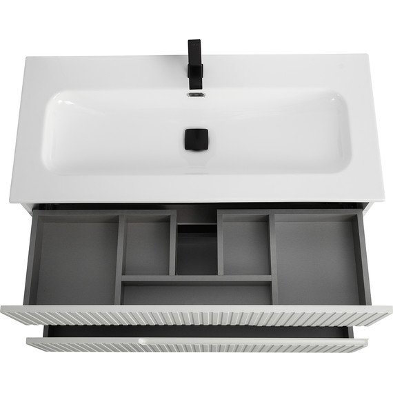 Тумба подвесная с раковиной Cezares DUET-N-1000-2C-SO-BL 100 см (раковина CZR-8073-100) bianco lucido - фото 4