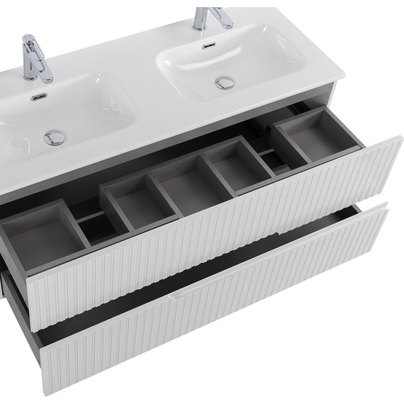 Тумба подвесная с раковиной Cezares DUET-N-1200-2C-SO-2-BL 120 см (раковина CZR-8073-120-2) bianco lucido - фото 5