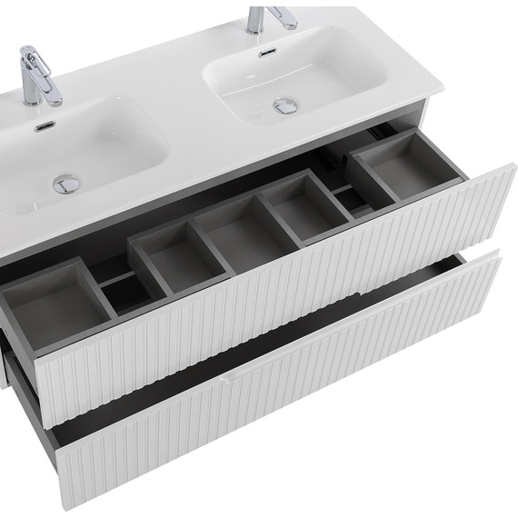 Тумба подвесная с раковиной Cezares DUET-N-1200-2C-SO-2-BL 120 см (раковина CZR-8095-120-2) bianco lucido - фото 5