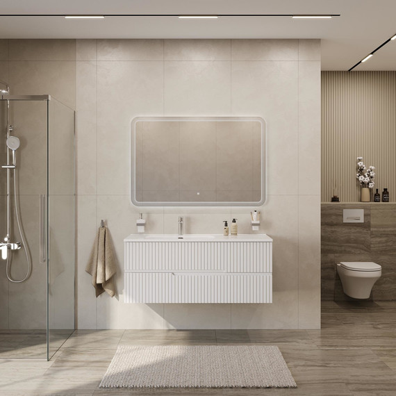 Тумба подвесная с раковиной Cezares DUET-N-1200-2C-SO-BL-L 120 см (раковина CZR-8095-120-L) bianco lucido - фото 7