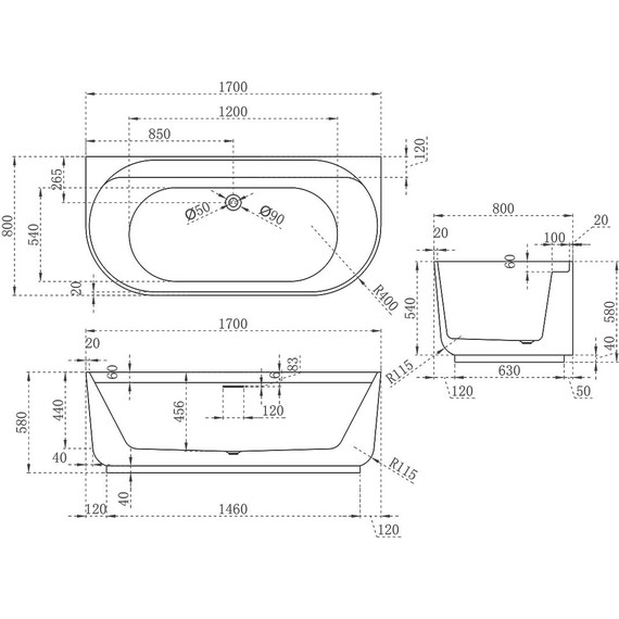 Ванна акриловая Vincea 170x80 см VBT-621B - фото 3