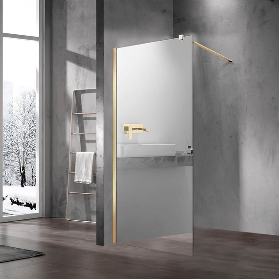Душевая перегородка Vincea Walk in 90 см VSW-1H900MRG (стекло 8 мм) с кронштейном в комплекте, матовый золотой/зеркальное - фото 