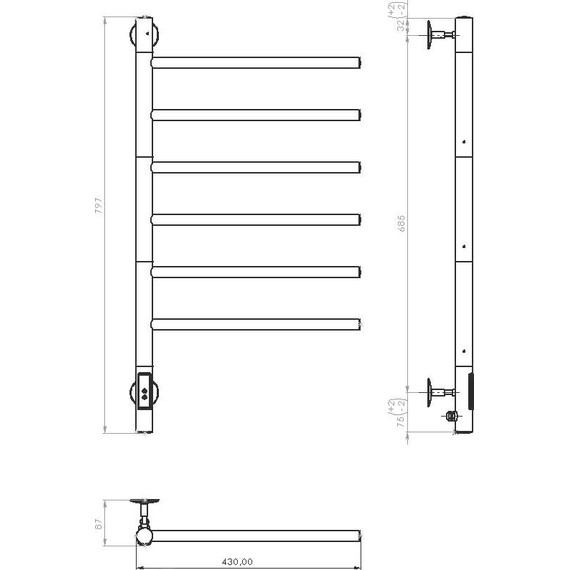 Полотенцесушитель электрический Vincea П6 430x800 мм, чёрный (возможность скрытого подключения) VTD-1S2CBE - фото 4