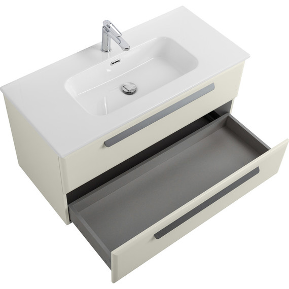 Тумба подвесная с раковиной Cezares ECO-CER-N-1000-2C-SO-AS-P 100 см (раковина CZR-8095-100) альпака брашированная - фото 3