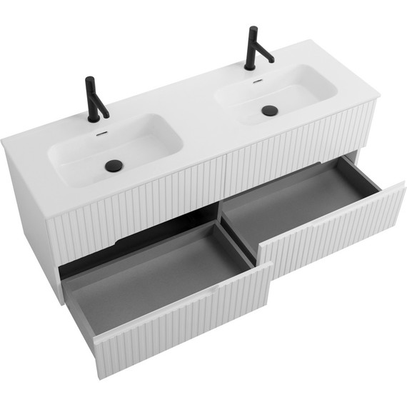 Тумба подвесная с раковиной Cezares DUET-N-1400-4C-SO-2-BL 140 см (раковина CZR-8095-140-2) bianco lucido - фото 5