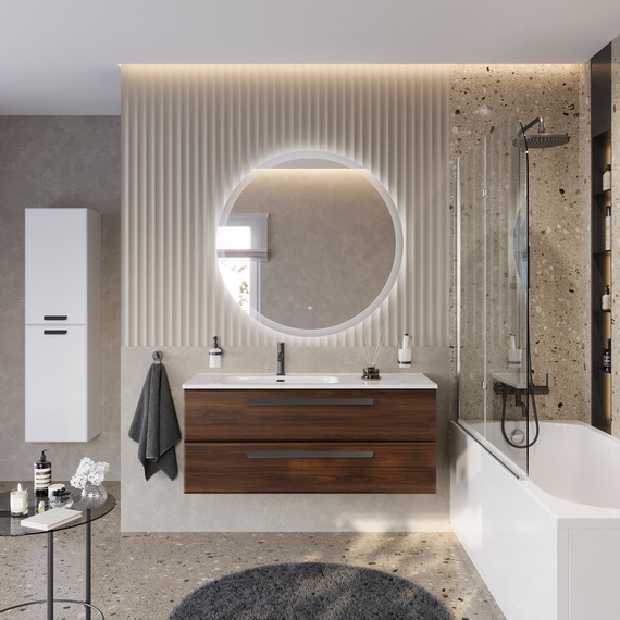 Тумба подвесная с раковиной Cezares ECO-CER-N-1200-2C-SO-NCS-P-L 120 см (раковина CZR-8095-120-L) орех шоколад софт - фото 14