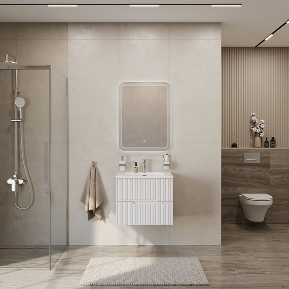 Тумба подвесная с раковиной Cezares DUET-N-700-2C-SO-BL 70 см (раковина CZR-8095-70) bianco lucido - фото 6