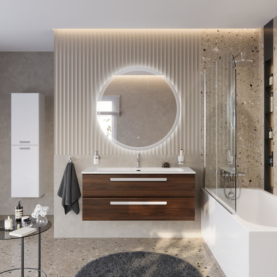 Тумба подвесная с раковиной Cezares ECO-CER-N-1200-2C-SO-NCS-P 120 см (раковина CZR-8073-120) орех шоколад софт - фото 11