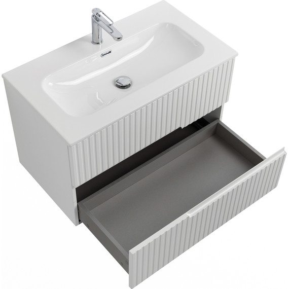 Тумба подвесная с раковиной Cezares DUET-N-800-2C-SO-BL 80 см (раковина CZR-8073-80) bianco lucido - фото 3