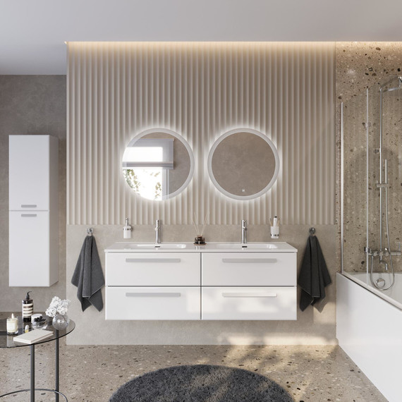 Тумба подвесная с раковиной Cezares ECO-CER-N-1400-4C-SO-2-BL 140 см (раковина CZR-8095-140-2) bianco lucido - фото 12