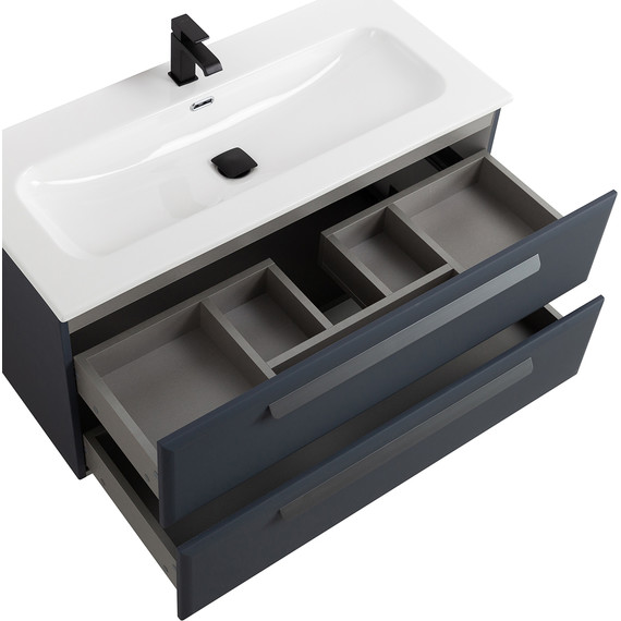 Тумба подвесная с раковиной Cezares ECO-CER-N-1000-2C-SO-GR-P 100 см (раковина CZR-8073-100) grafito - фото 5