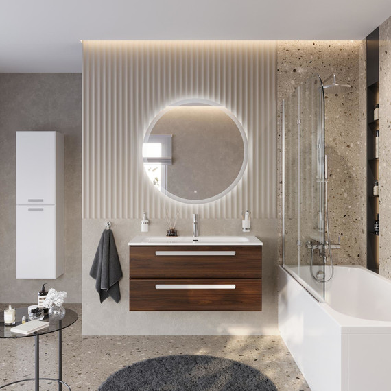 Тумба подвесная с раковиной Cezares ECO-CER-N-1000-2C-SO-NCS-P 100 см (раковина CZR-8073-100) орех шоколад софт - фото 11