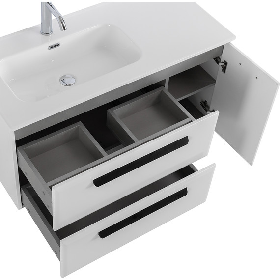 Тумба подвесная с раковиной Cezares ECO-CER-N-1000-2C-1A-SO-BL-L 100 см (раковина CZR-8095-100-L) bianco lucido - фото 7