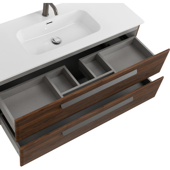 Тумба подвесная с раковиной Cezares ECO-CER-N-1200-2C-SO-NCS-P 120 см (раковина CZR-8095-120) орех шоколад софт - фото 5