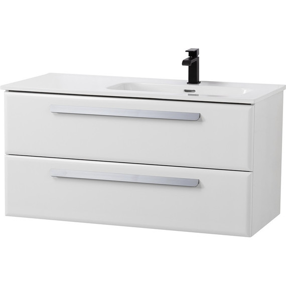 Тумба подвесная с раковиной Cezares ECO-CER-N-1000-2C-SO-BL-R 100 см (раковина CZR-8095-100-R) bianco lucido - фото 2