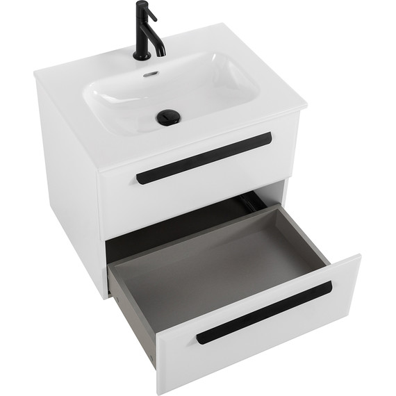 Тумба подвесная с раковиной Cezares ECO-CER-N-600-2C-SO-BL 60 см (раковина CZR-8073-60) bianco lucido - фото 3