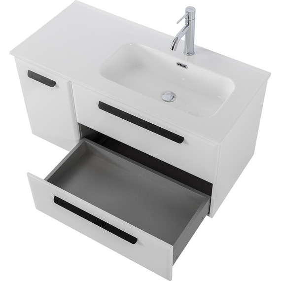 Тумба подвесная с раковиной Cezares ECO-CER-N-1000-2C-1A-SO-BL-R 100 см (раковина CZR-8095-100-R) bianco lucido - фото 5