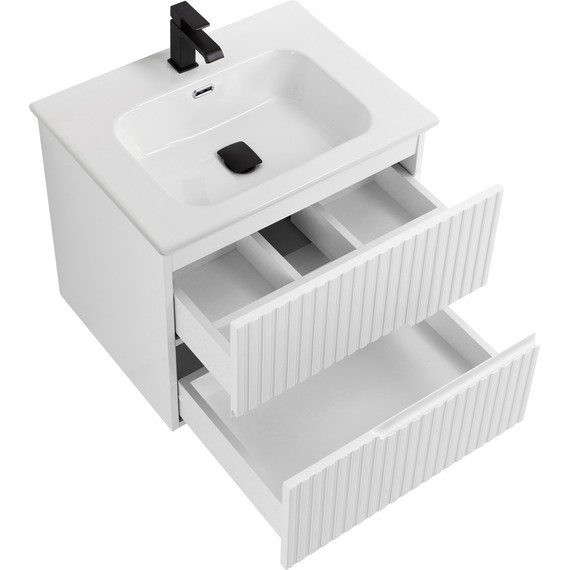 Тумба подвесная с раковиной Cezares DUET-N-600-2C-SO-BL 60 см (раковина CZR-8095-60) bianco lucido - фото 4