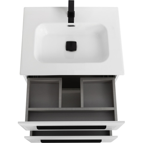 Тумба подвесная с раковиной Cezares ECO-CER-N-600-2C-SO-BL 60 см (раковина CZR-8095-60) bianco lucido - фото 4