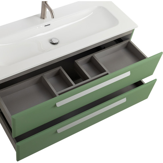 Тумба подвесная с раковиной Cezares ECO-CER-N-1200-2C-SO-PS-P 120 см (раковина CZR-8073-120) фисташковый софт - фото 5