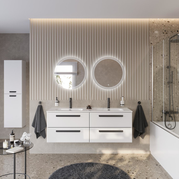 Тумба подвесная с раковиной Cezares ECO-CER-N-1400-4C-SO-2-BL 140 см (раковина CZR-8095-140-2) bianco lucido - фото 10