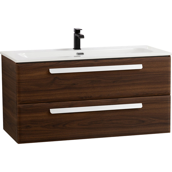 Тумба подвесная с раковиной Cezares ECO-CER-N-1000-2C-SO-NCS-P 100 см (раковина CZR-8073-100) орех шоколад софт - фото 2