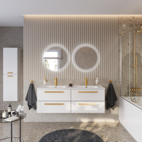 Тумба подвесная с раковиной Cezares ECO-CER-N-1400-4C-SO-2-BL 140 см (раковина CZR-8095-140-2) bianco lucido - фото 13