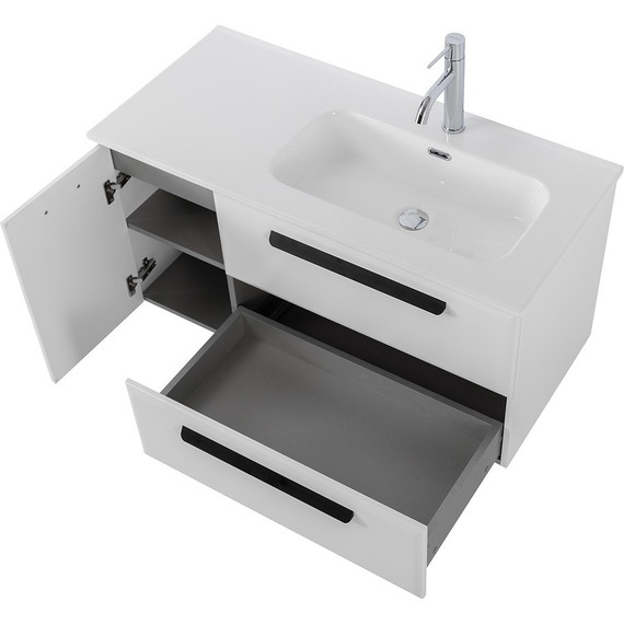 Тумба подвесная с раковиной Cezares ECO-CER-N-1000-2C-1A-SO-BL-R 100 см (раковина CZR-8095-100-R) bianco lucido - фото 6