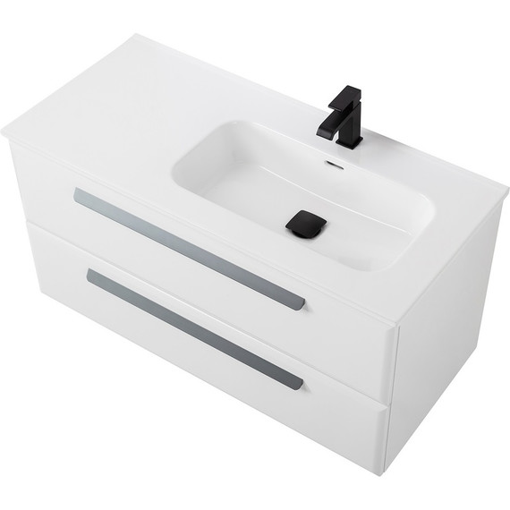 Тумба подвесная с раковиной Cezares ECO-CER-N-1000-2C-SO-BL-R 100 см (раковина CZR-8095-100-R) bianco lucido - фото 6