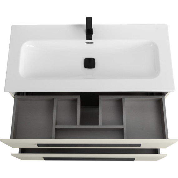 Тумба подвесная с раковиной Cezares ECO-CER-N-1000-2C-SO-AS-P 100 см (раковина CZR-8073-100) альпака брашированная - фото 5