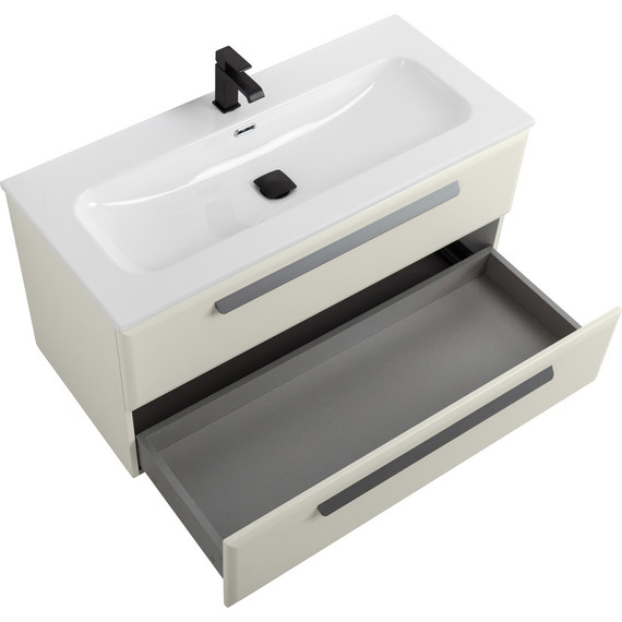 Тумба подвесная с раковиной Cezares ECO-CER-N-1000-2C-SO-AS-P 100 см (раковина CZR-8073-100) альпака брашированная - фото 4