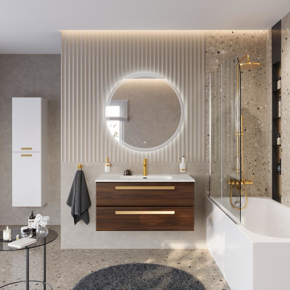 Тумба подвесная с раковиной Cezares ECO-CER-N-1000-2C-SO-NCS-P 100 см (раковина CZR-8095-100) орех шоколад софт - фото 10