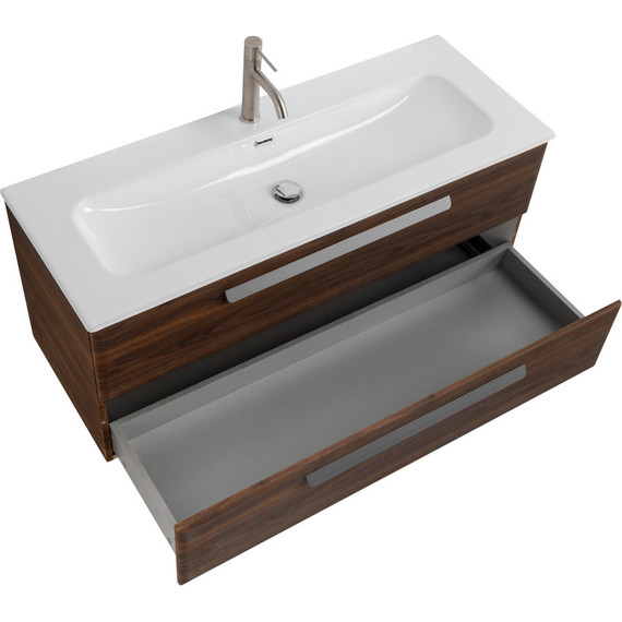 Тумба подвесная с раковиной Cezares ECO-CER-N-1200-2C-SO-NCS-P 120 см (раковина CZR-8073-120) орех шоколад софт - фото 3