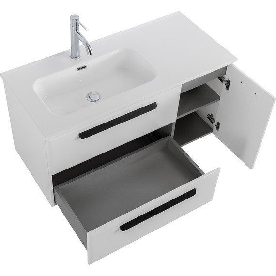 Тумба подвесная с раковиной Cezares ECO-CER-N-1000-2C-1A-SO-BL-L 100 см (раковина CZR-8095-100-L) bianco lucido - фото 6