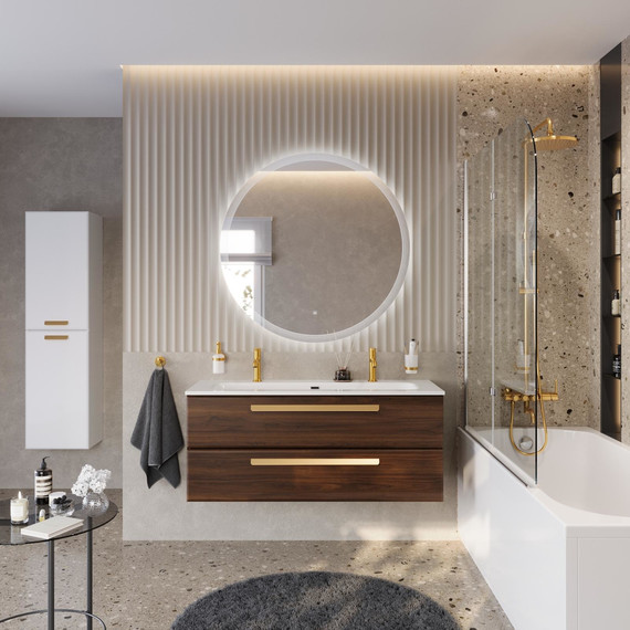 Тумба подвесная с раковиной Cezares ECO-CER-N-1200-2C-SO-NCS-P 120 см (раковина CZR-8073-120-1-2) орех шоколад софт - фото 11