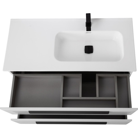 Тумба подвесная с раковиной Cezares ECO-CER-N-1000-2C-SO-BL-R 100 см (раковина CZR-8095-100-R) bianco lucido - фото 4