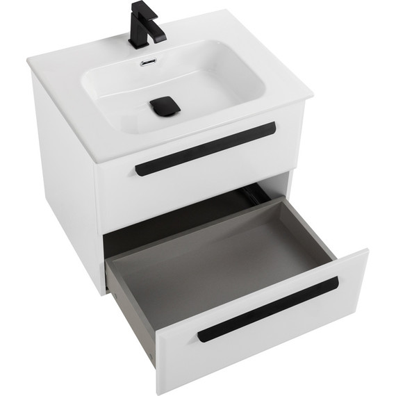 Тумба подвесная с раковиной Cezares ECO-CER-N-700-2C-SO-BL 70 см (раковина CZR-8095-70) bianco lucido - фото 3